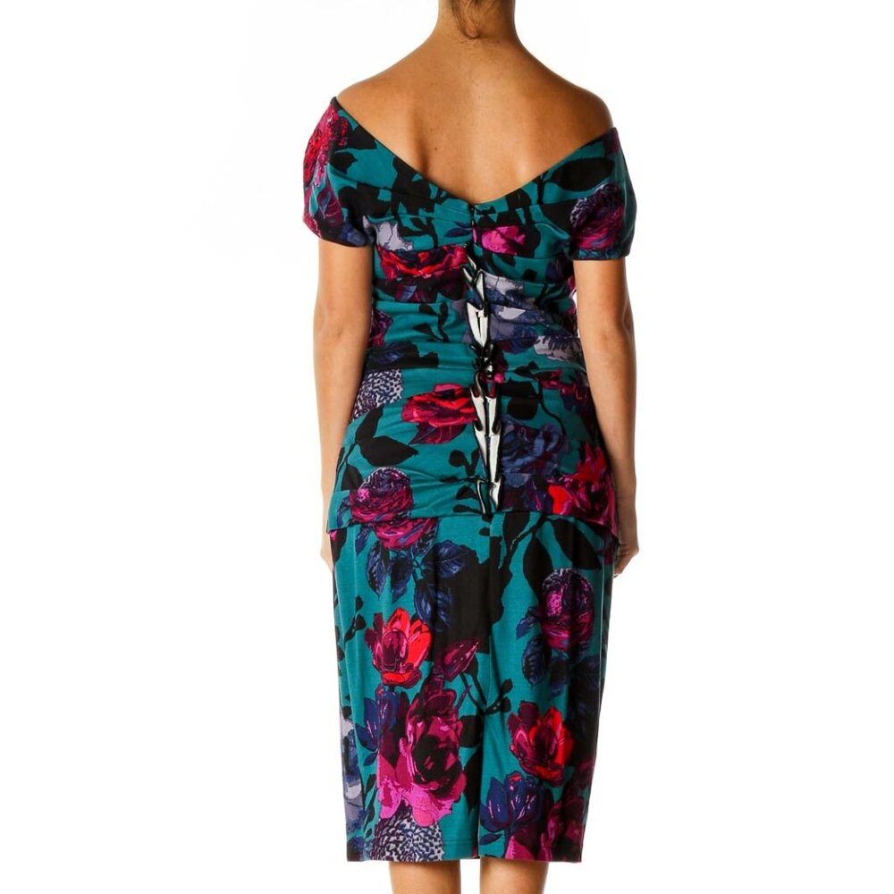 Adrianna papell Blue Floral Print Cocktail Sheath Dress - Picture 3 of 3
